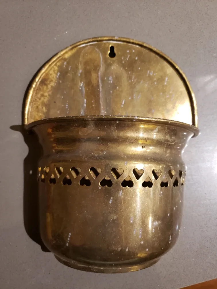 Vintage Brass Wall Planter with Heart Cutouts