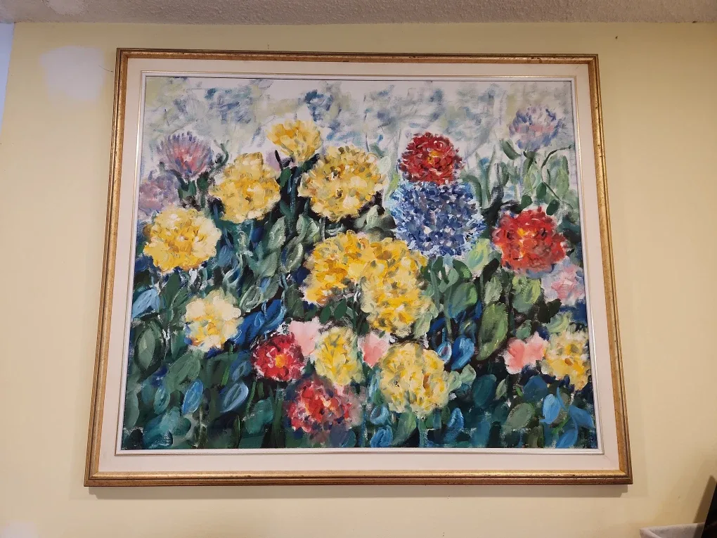 Floral real oil Painting with Gold Frame