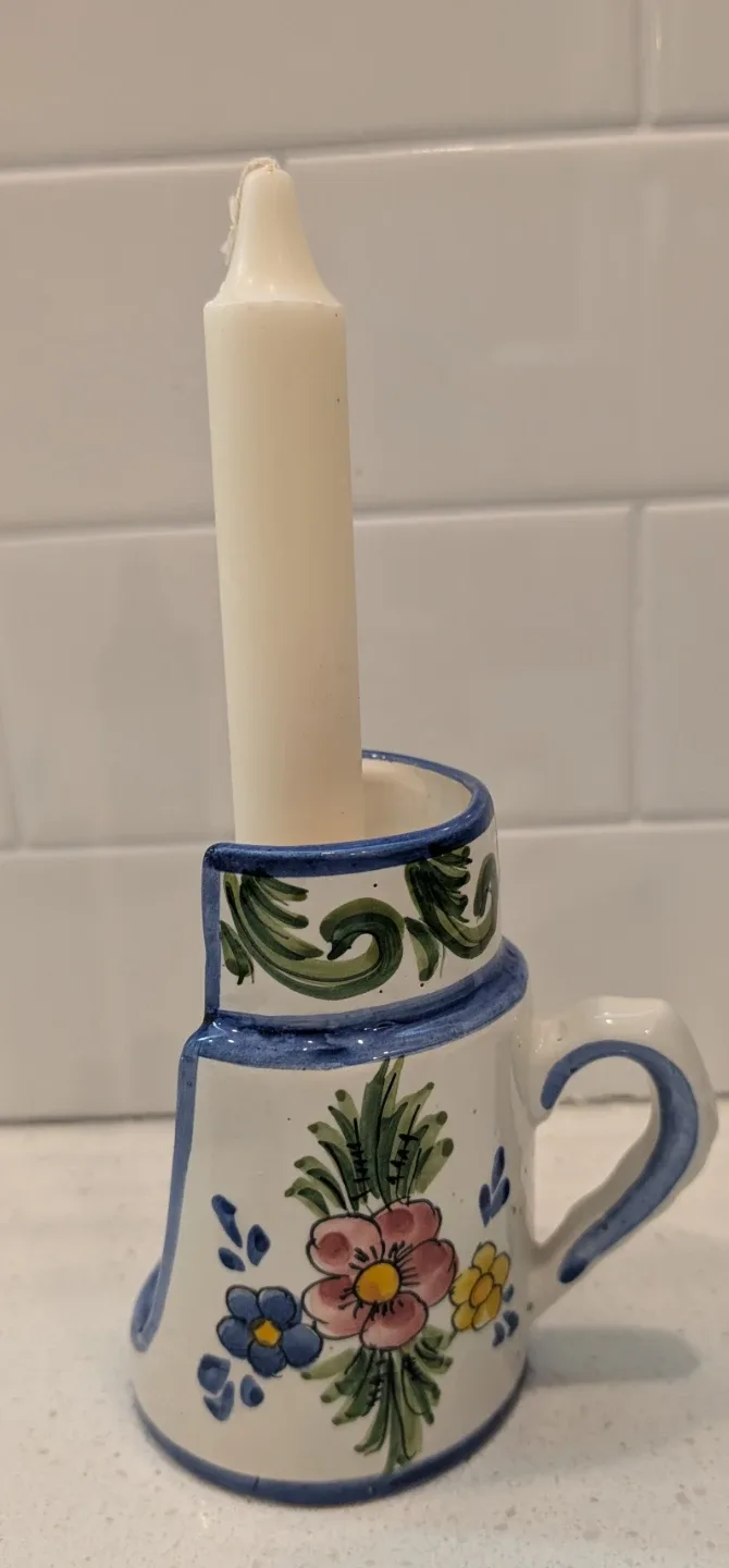 Ceramic Taper Candleholder hand painted Portugal image indicator(3)