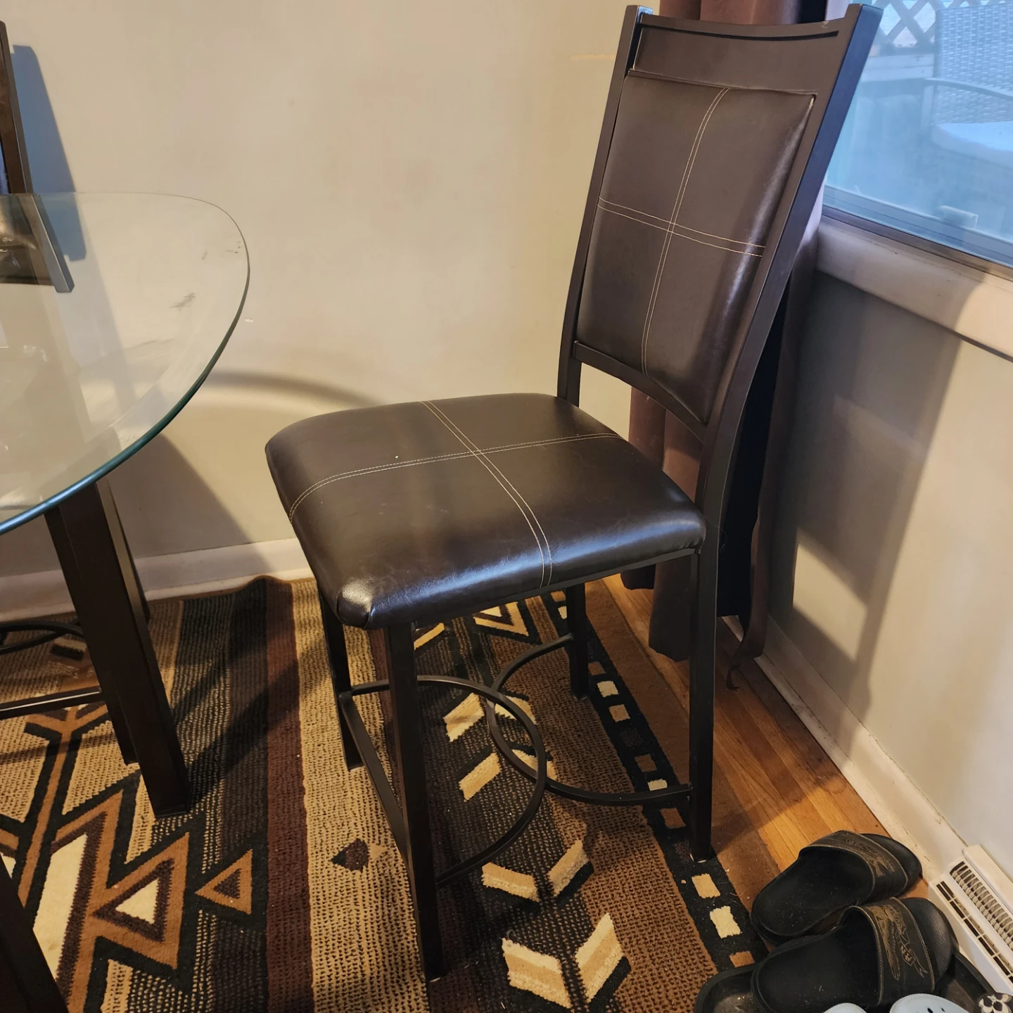 Bar chairs ×4 with glass top kitchen table - Brown Leather - photo 2