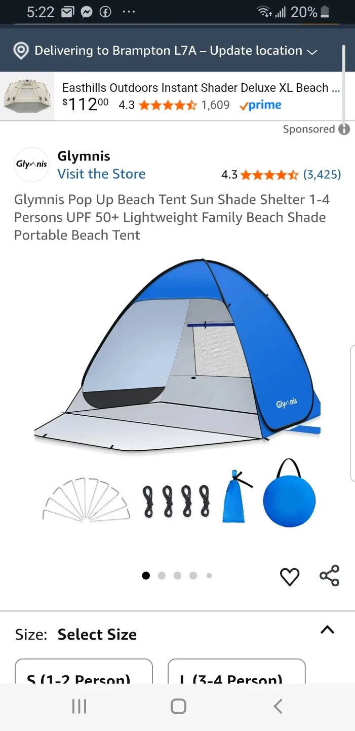 Pop up shade tent 3 to 4 person new thumbnail