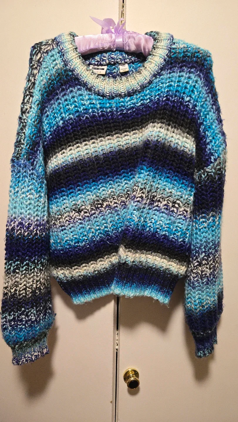 Noisy May Blue Striped Knit Sweater - Size M