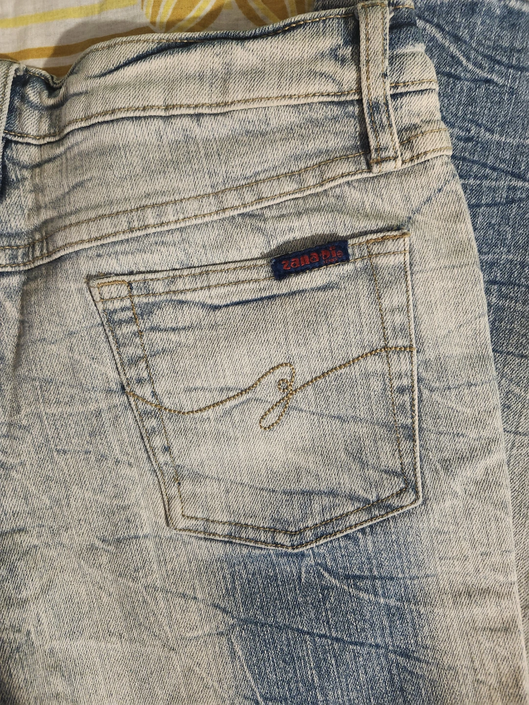 y2k Blue and White Faded Denim Straight Leg Jeans - photo 4