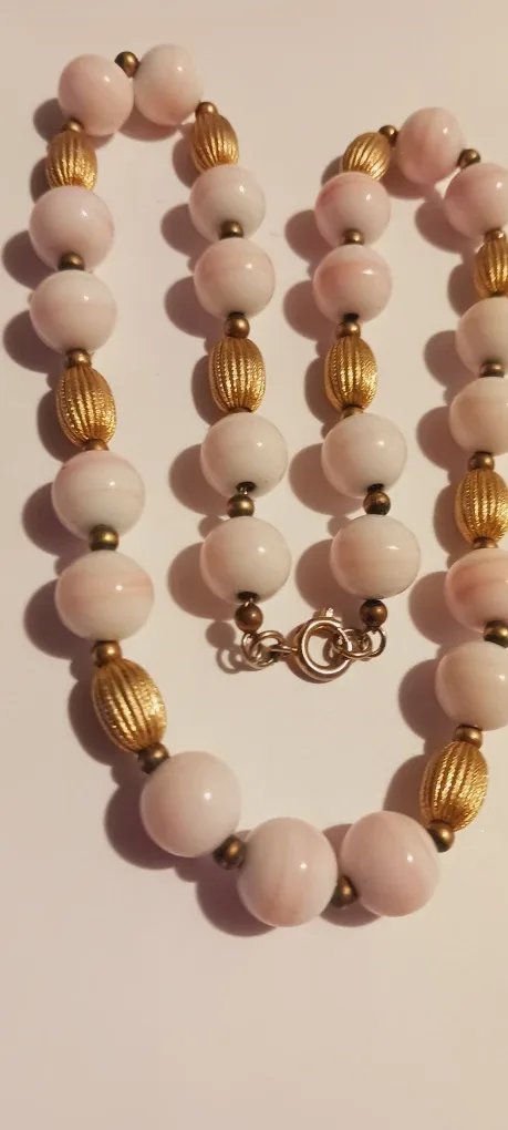 Angel Skin Coral Gold Beads Vintage Necklace