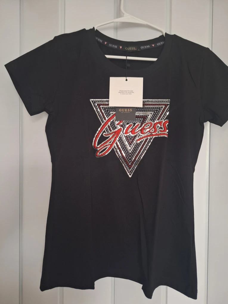 Guess Black Sequin Logo T-Shirt