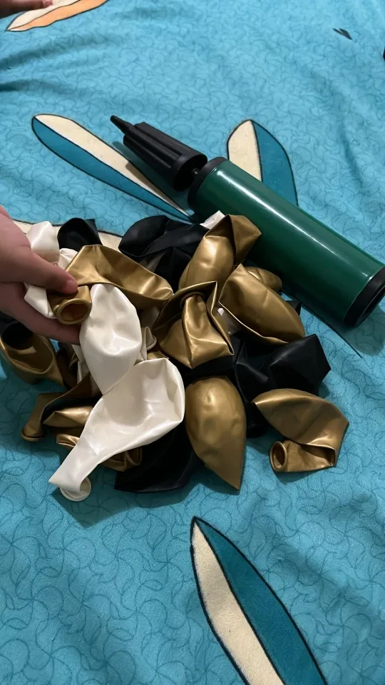 Gold, White & Black Balloons with Pump