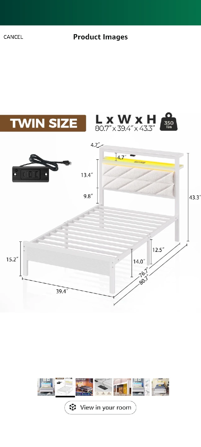 BRAND NEW Twin single Bed Frame with LED Light headboard - photo 3
