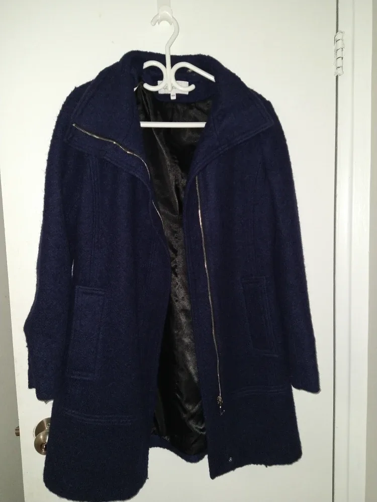 Calvin Klein Wool Blend Coat - Navy Blue