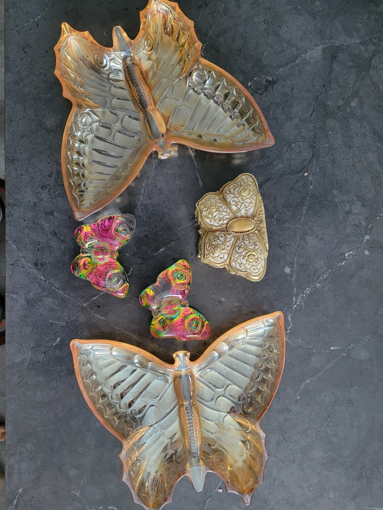 Butterfly.  Trinket Dishes, Glass candle holder, jewelry box
