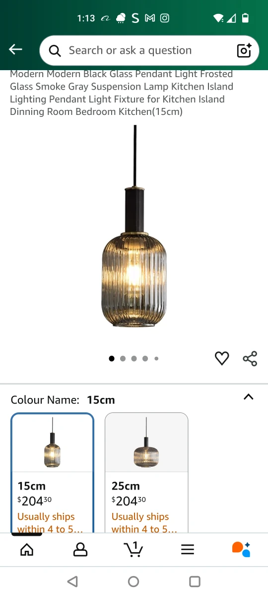 Modern Black Glass Pendant Light 15cm - photo 2
