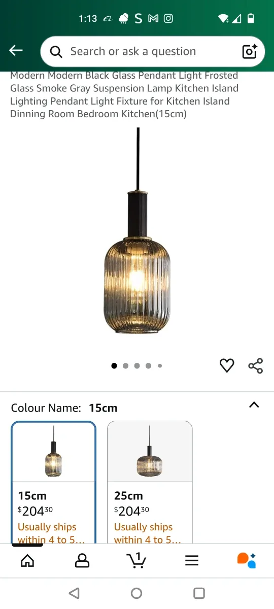 Modern Black Glass Pendant Light 15cm image indicator(2)