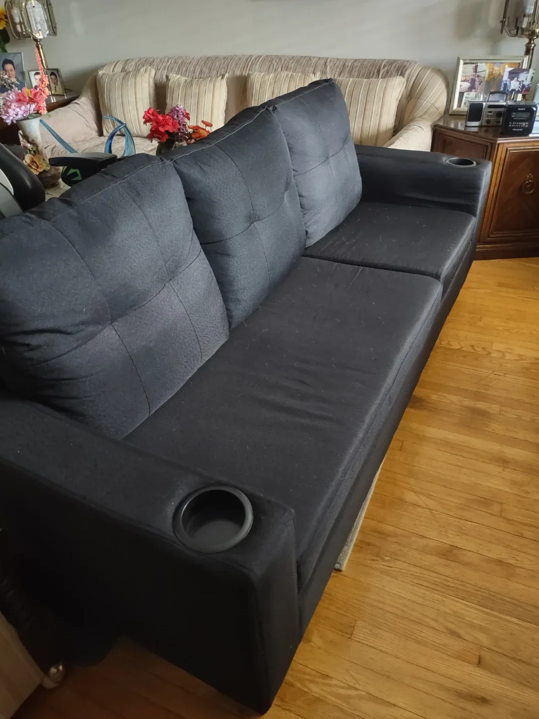 Black Fabric Sectional Sofa With Floating Ottoman thumbnail