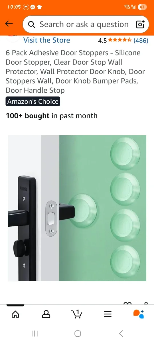 6-Pack Clear Adhesive Door Stoppers - New