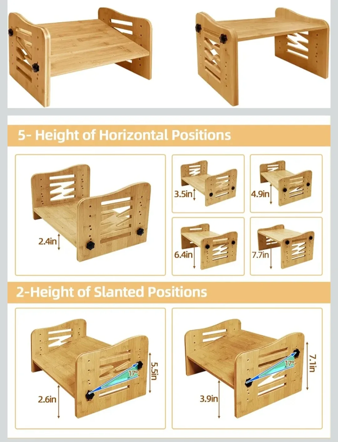 Adjustable Bamboo Foot Rest Stool image indicator(4)
