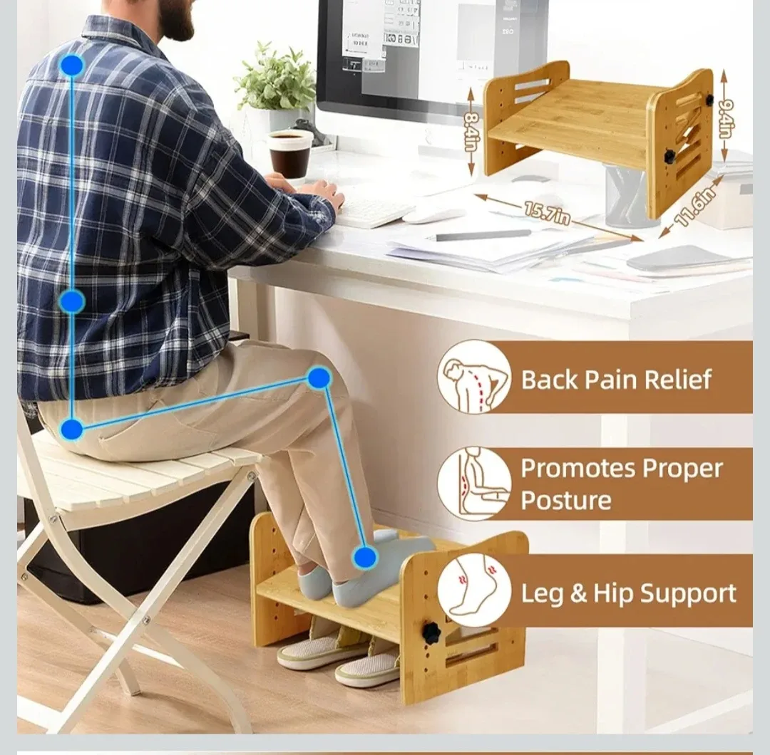 Adjustable Bamboo Foot Rest Stool image indicator(7)