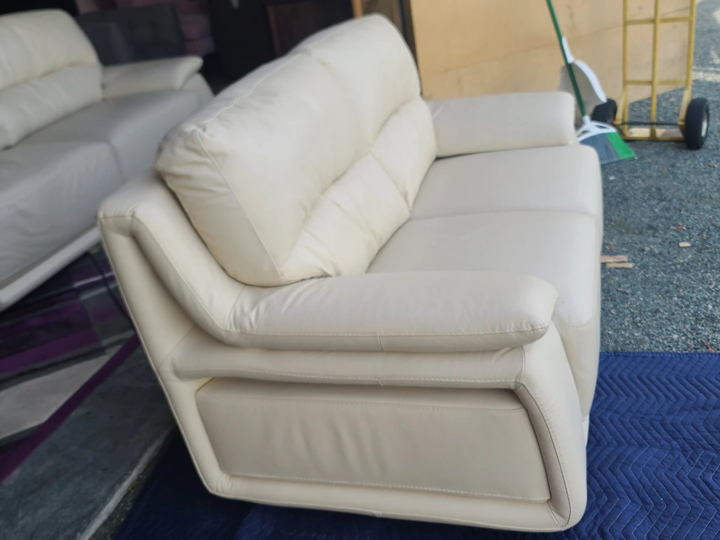 Cream Leather Sofa Set - photo 5