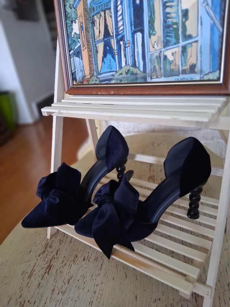 Navy Velvet Heels - Size 260 (US 9) - photo 5