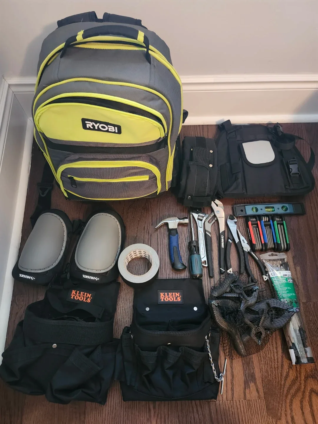 Ryobi Backpack & Klein Tools belts and tools