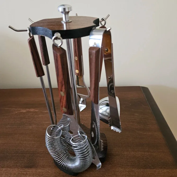 Vintage Stainless Steel Bar Tool Set with Wood Handles image indicator(3)