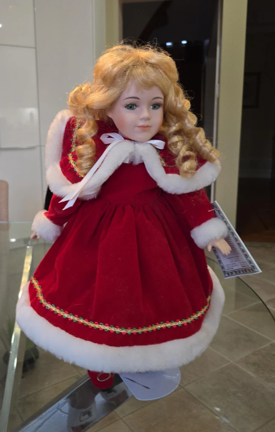 Collectible Porcelain Doll in Red Dress