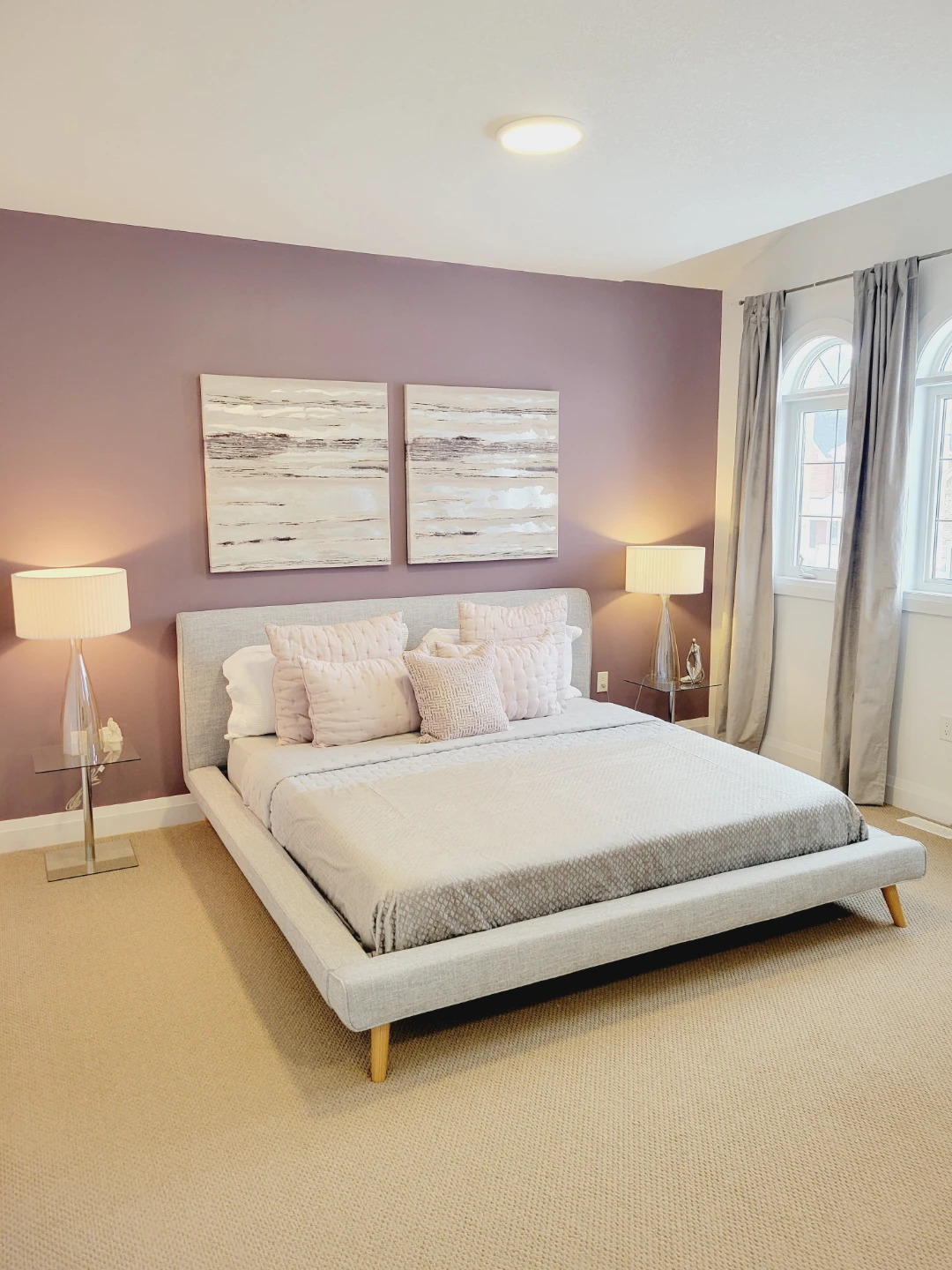 King Upholstered Platform Bed Frame - Linen Grey - photo 2