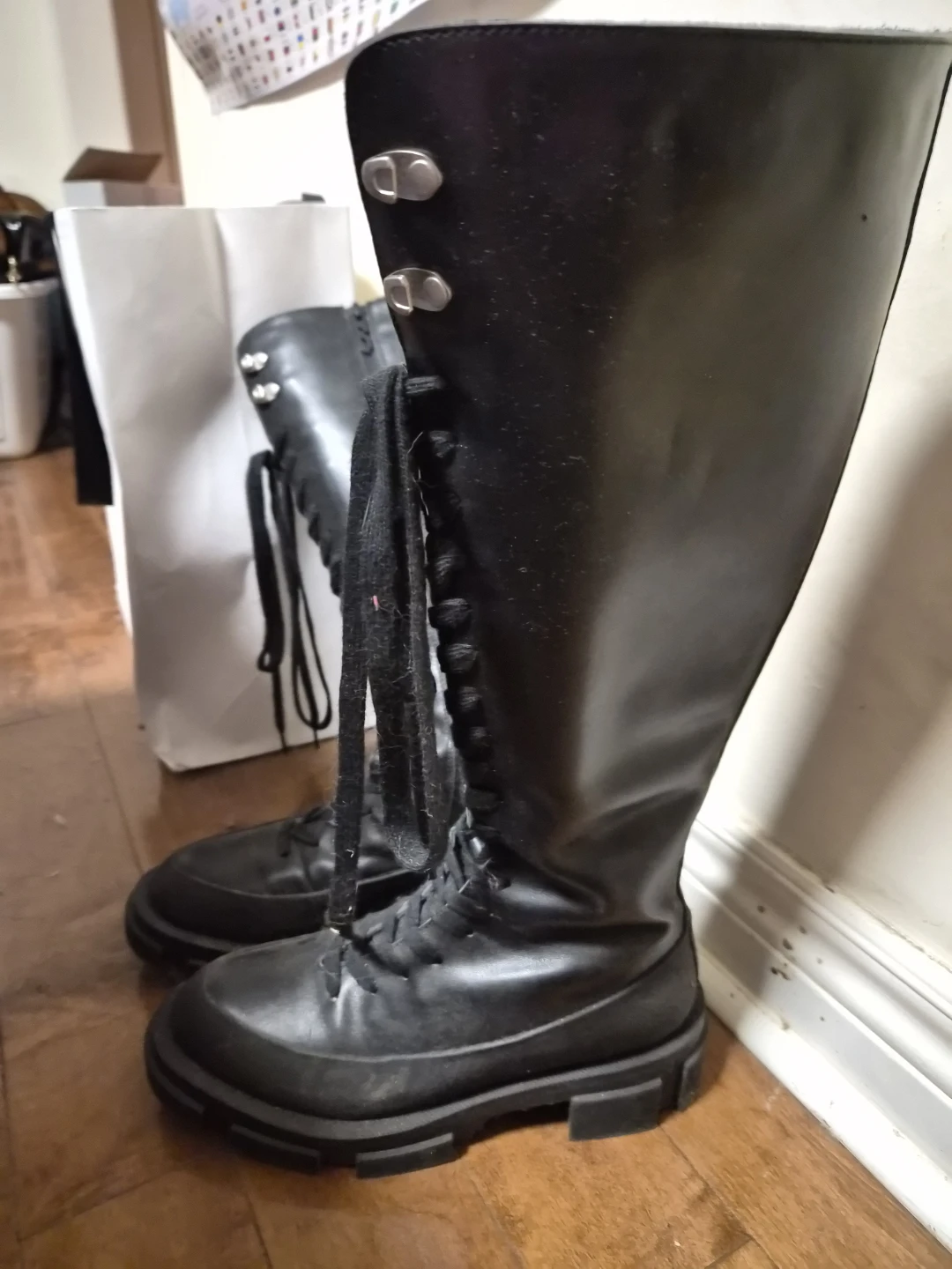 Black Knee High Lace-Up Boots size 6