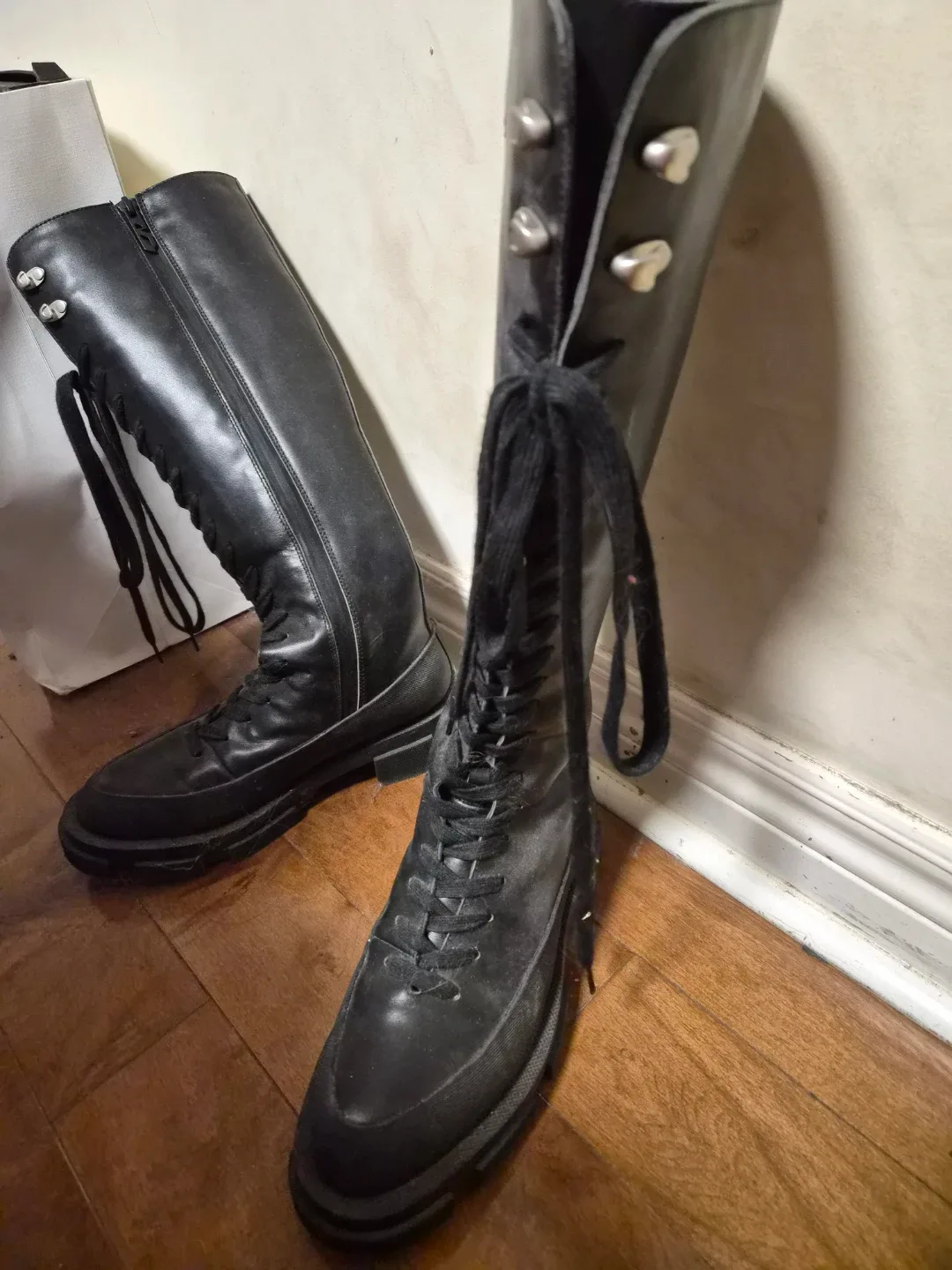 Black Knee High Lace-Up Boots size 6 image indicator(2)