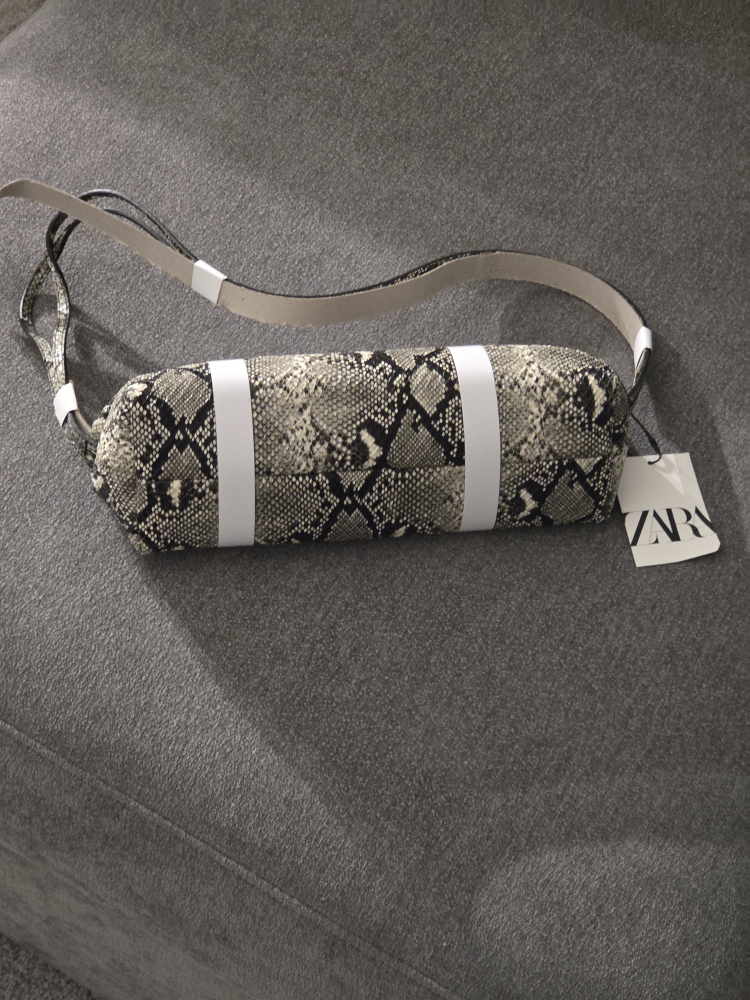 Zara Snakeskin Print Barrel Bag