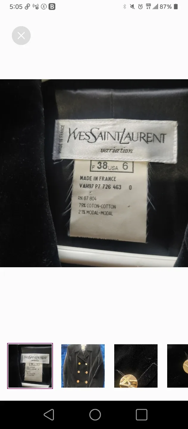 YSL Vintage 3/4 fall velvet jacket