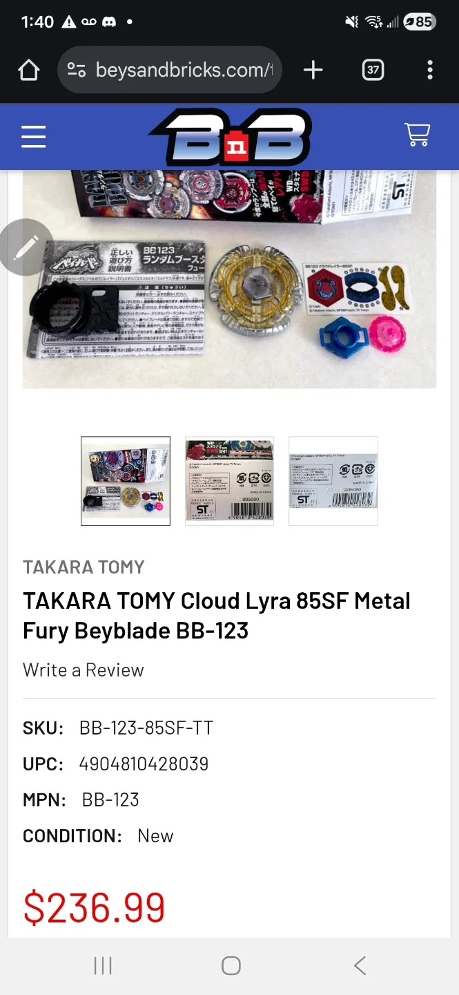 Takara Tomy Cloud Lyra 85SF Metal Fury Beyblade BB-123 image indicator(3)