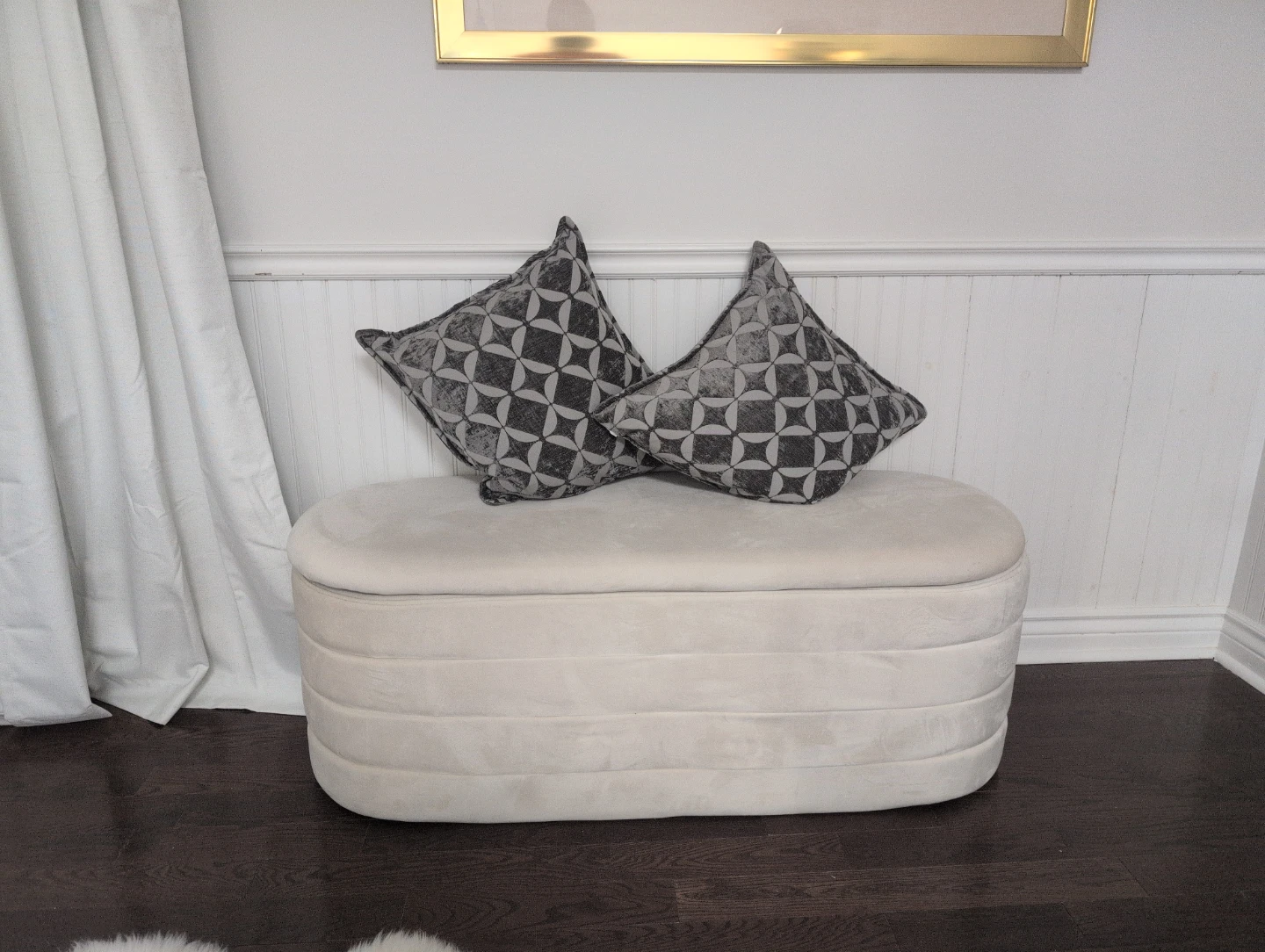 Storage Ottoman Bench - Beige Velvet