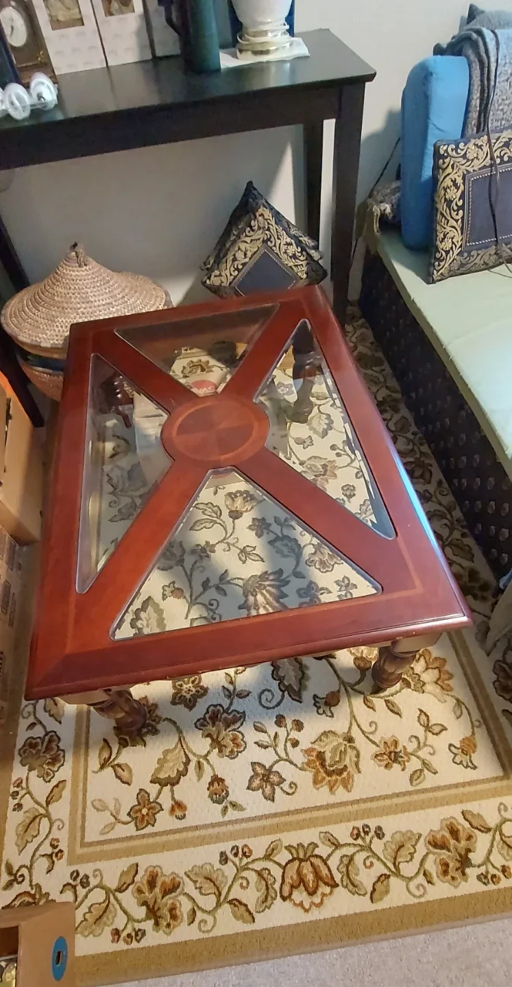 Wooden Coffee Table with Glass Top image indicator(2)