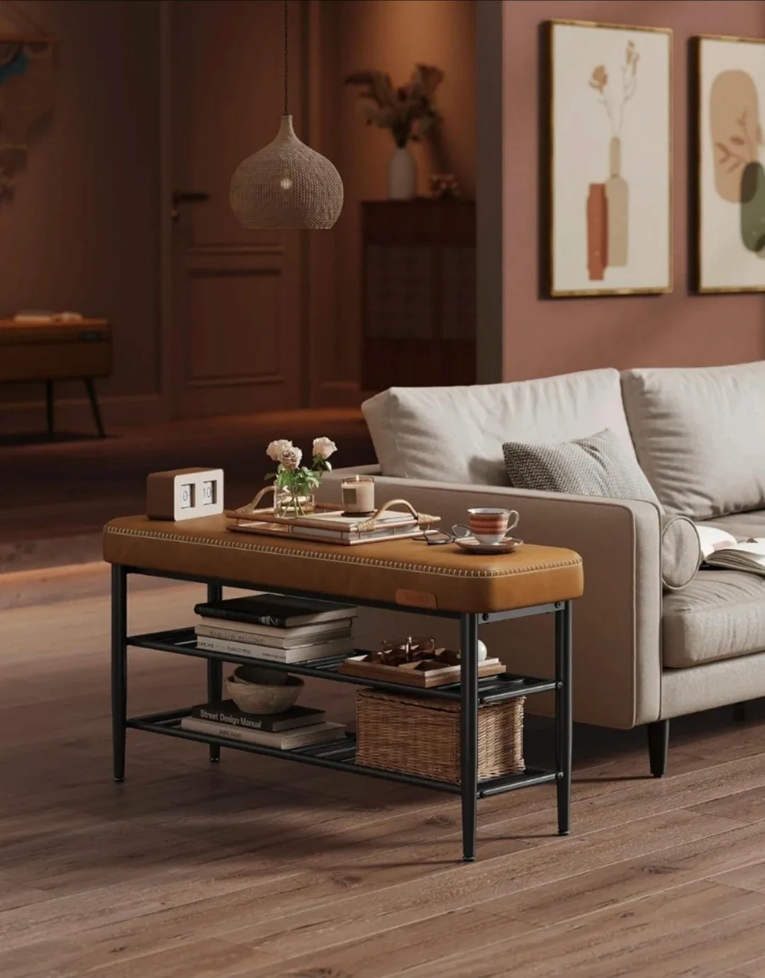 3-level 40' Leather Padded Bench Storage *new image indicator(6)