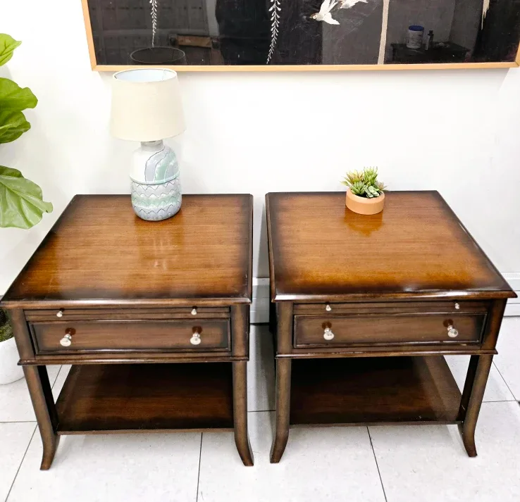 Pair Of Solid Walnut Nightstands With Single Drawer image indicator(6)