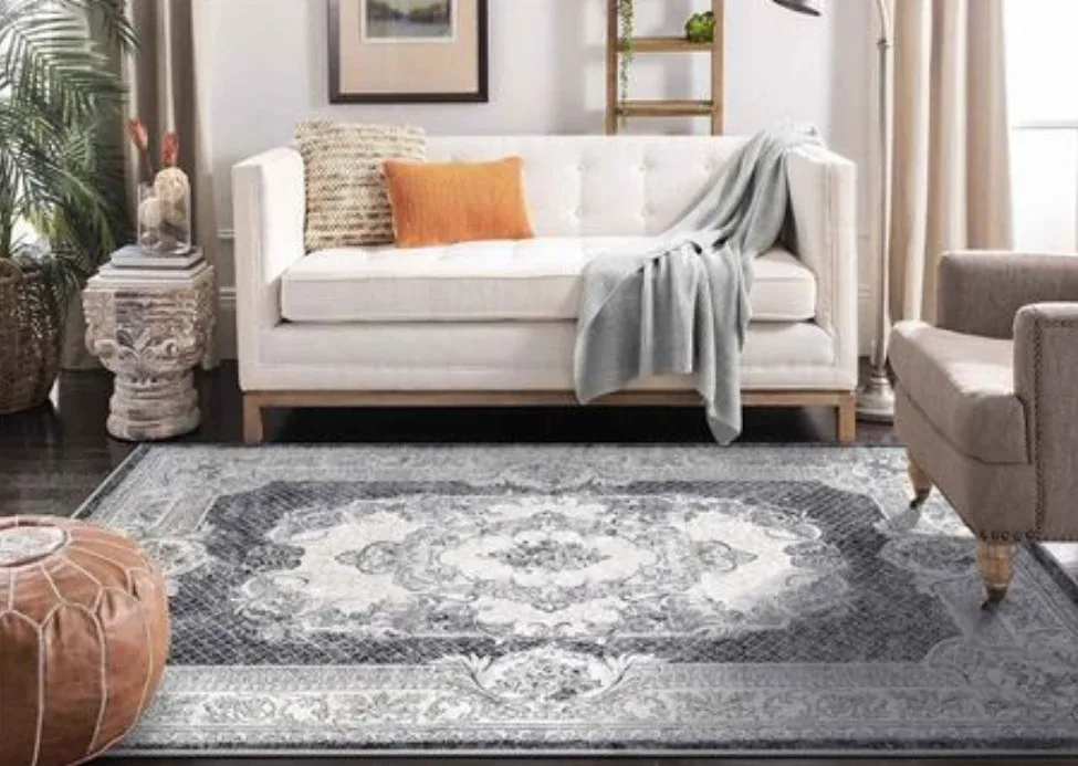 🧡BRAND NEW BLACK GRAY & WHITE ANTI-SKID RUG 5.3 FEET X 6.5 FEET