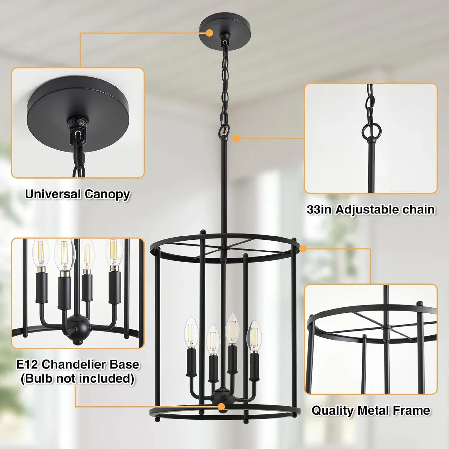 Black Chandelier with 4 Lights BNIB image indicator(6)