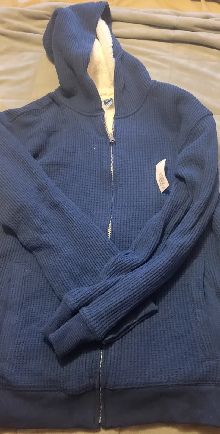 Old Navy XXL Blue Waffle Knit Sherpa Hoodie thumbnail