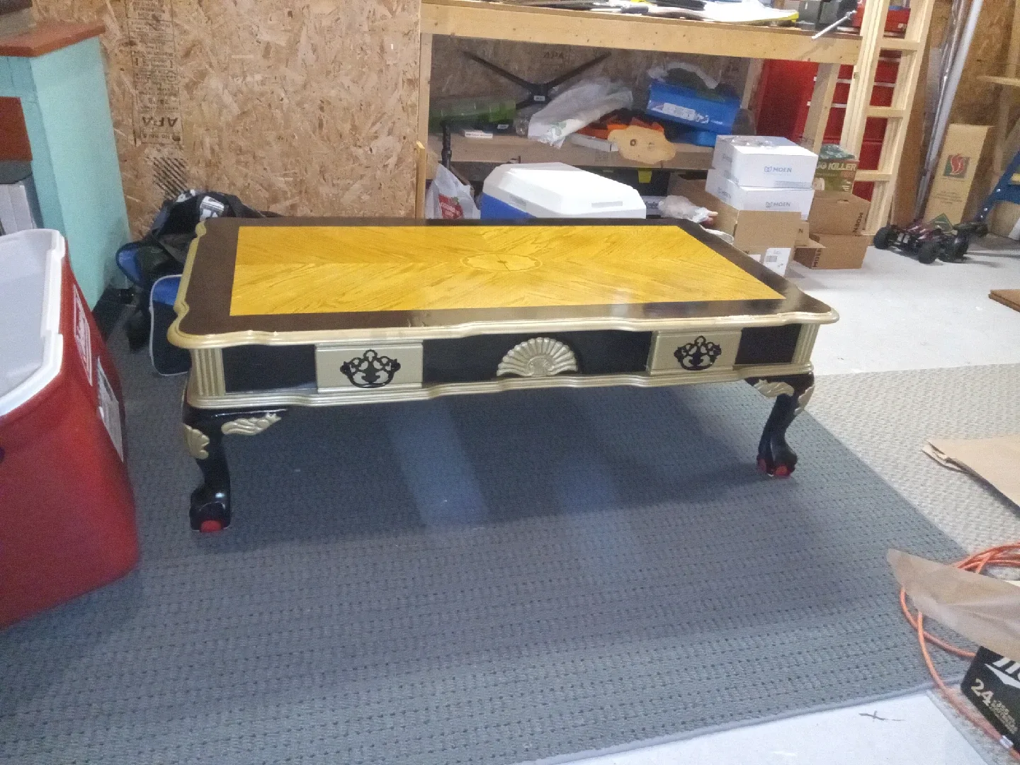 Ornate Wood Coffee Table with Drawers image indicator(4)