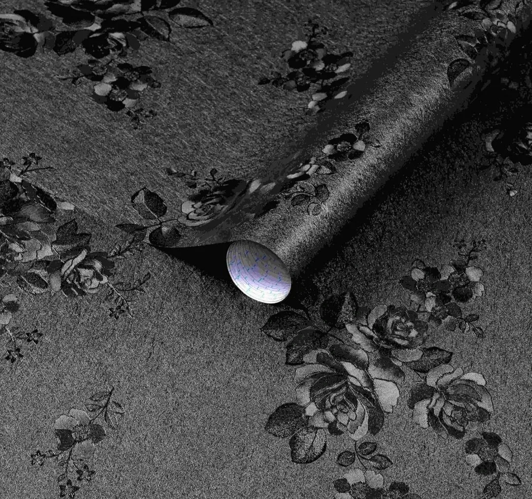 Peel and Stick Black Floral Embossed Wallpaper 17.7''x236''