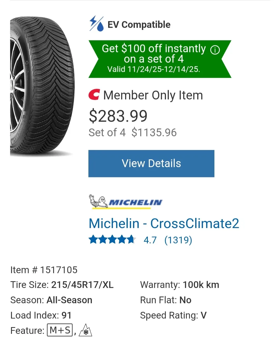215 45 17 Michelin Cross Climate 2