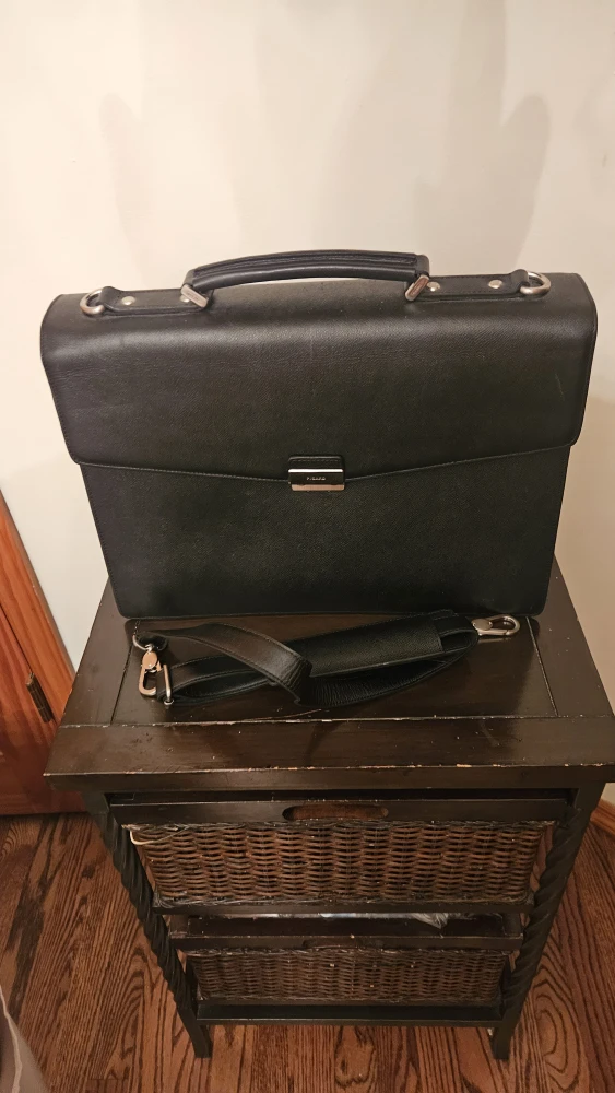 Black Leather Briefcase with Shoulder Strap