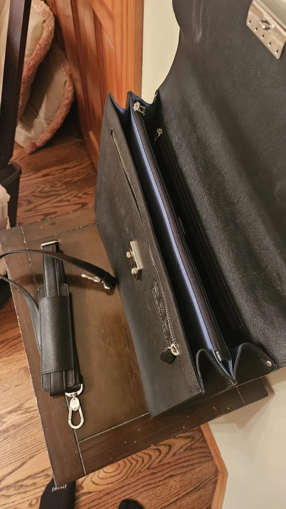 Black Leather Briefcase with Shoulder Strap - photo 2