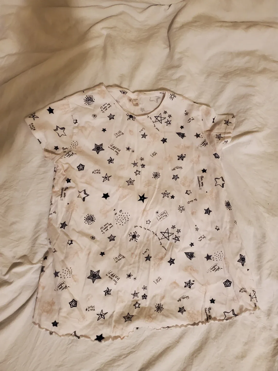 Girl's White Star Print T-Shirt, Size 146 thumbnail