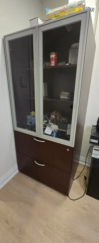 Office Cabinet with Glass Doors & Drawers