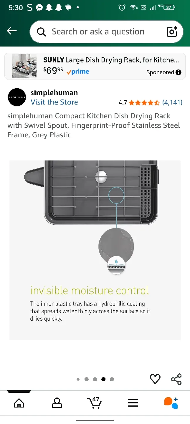 simplehuman Compact Kitchen Dish Drying Rack - Grey image indicator(6)