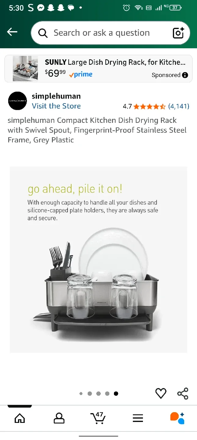 simplehuman Compact Kitchen Dish Drying Rack - Grey image indicator(7)