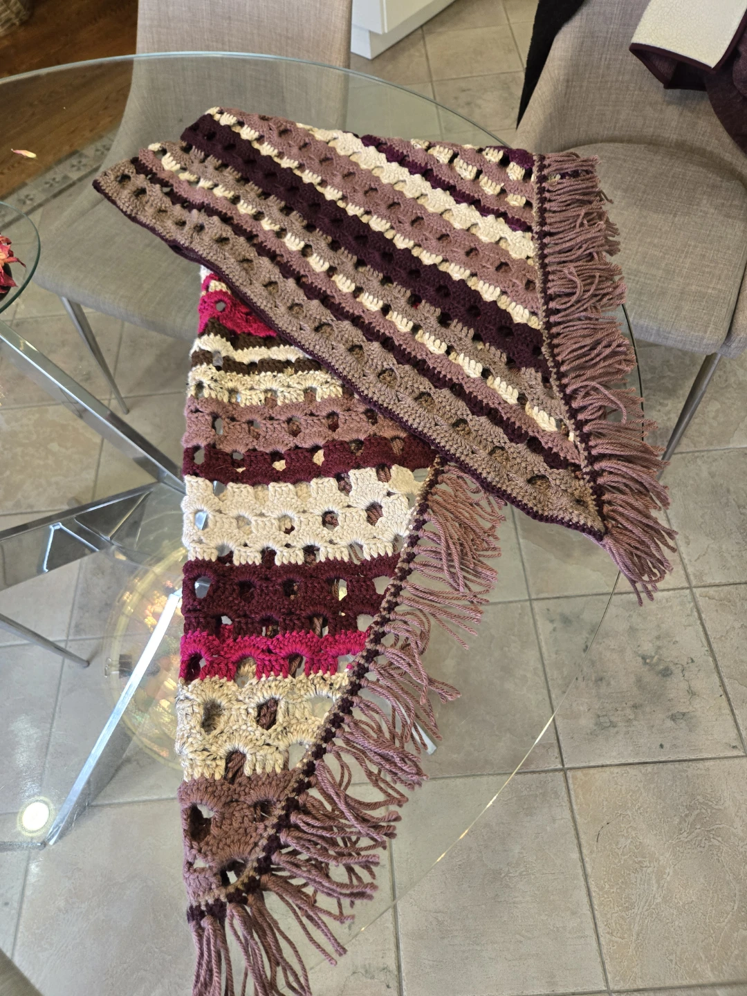 Handmade Crochet Shawl with Fringe - photo 3