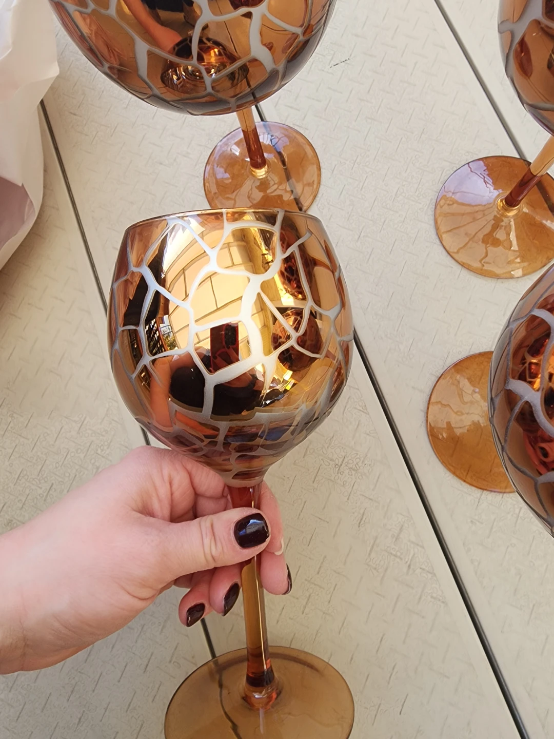 Set of 4 Mosaic Wine Glasses - Amber/Gold