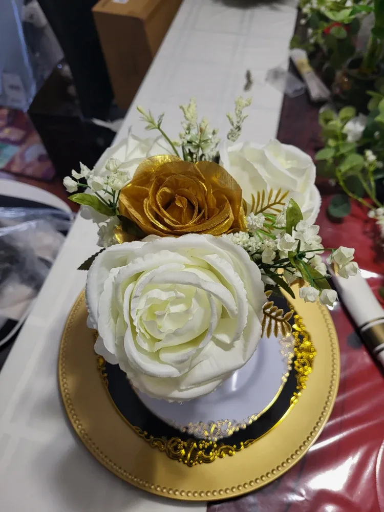 4 Floral Centerpiece - White & Gold Roses image indicator(2)