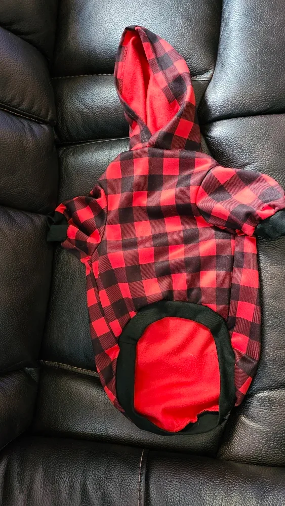 Red & Black Plaid Pet Hoodie Size Large image indicator(2)